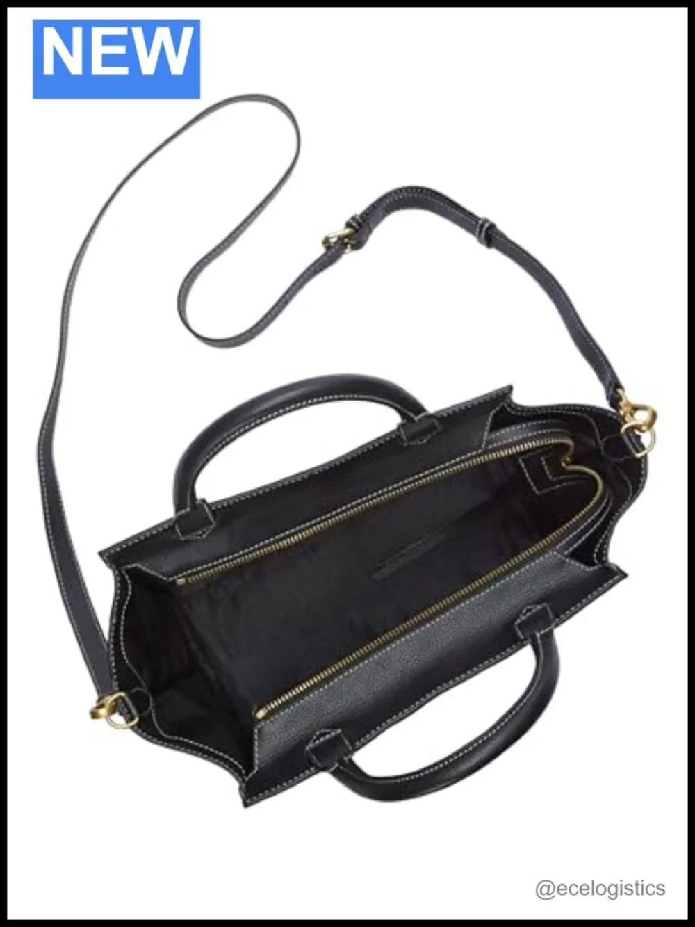 Genuine Leather Satchel Handbag with Zipper Closure and Double Handles